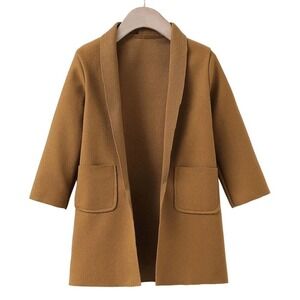 SHEIN Boys Pocket Patched Open Front Overcoat in Brown, Size 3-4Y​​​​​​